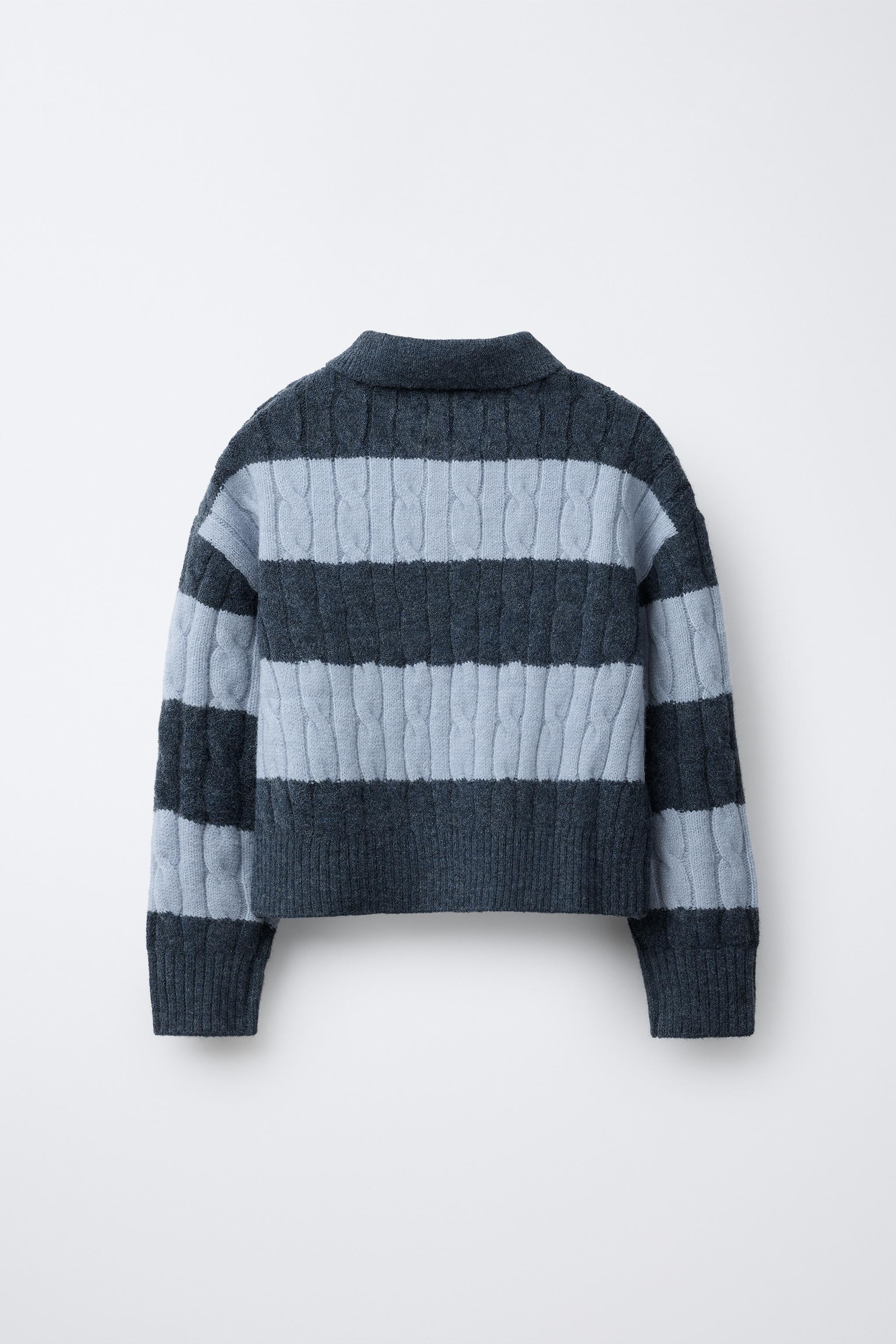 CABLE KNIT STRIPED POLO JUMPER